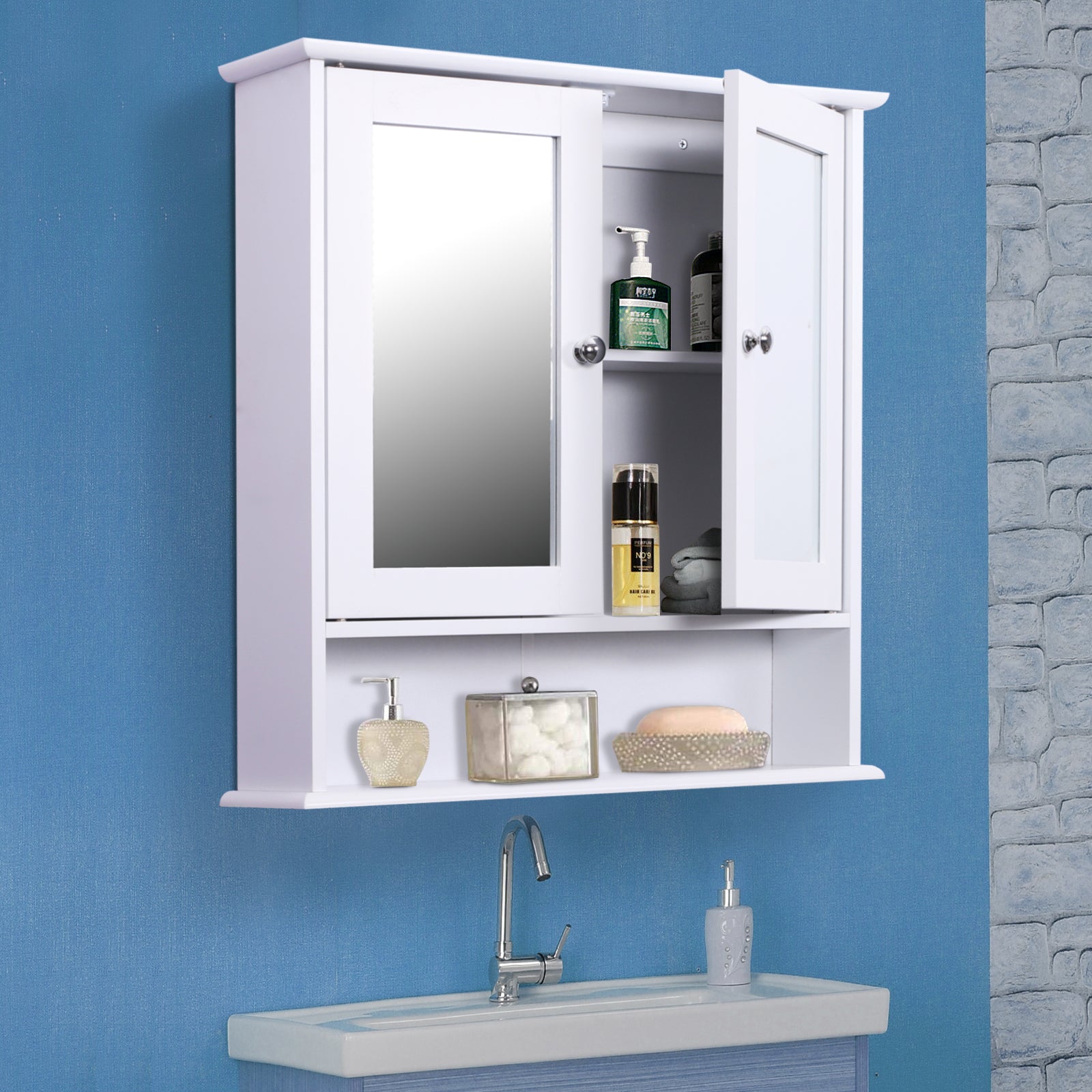 Wall-mounted Cabinet Mirror Door Bathroom Organiser
