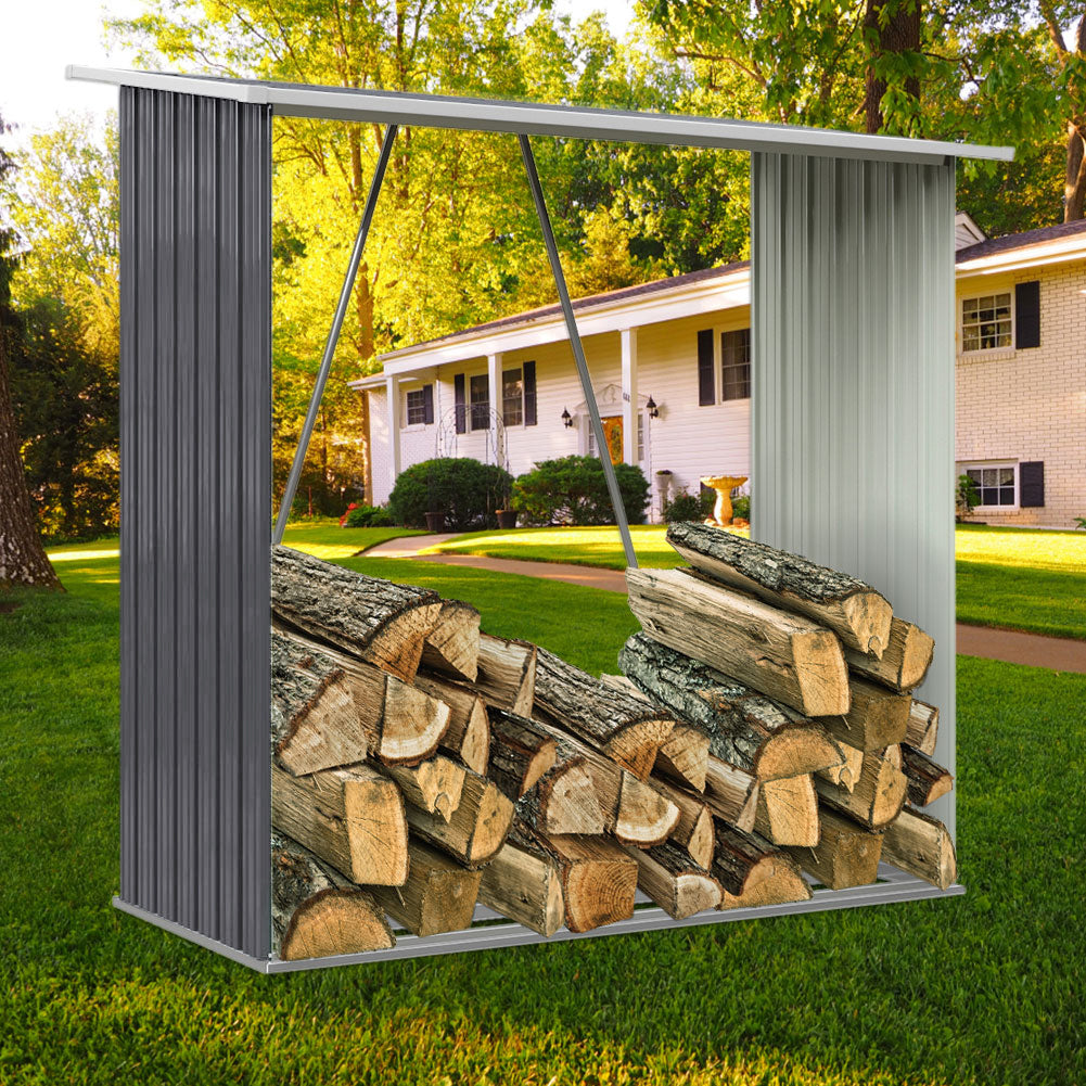 Garden Firewood Shed Outdoor Storage For Backyard Patio Waterproof Bike And Log Store | One Size | Grey