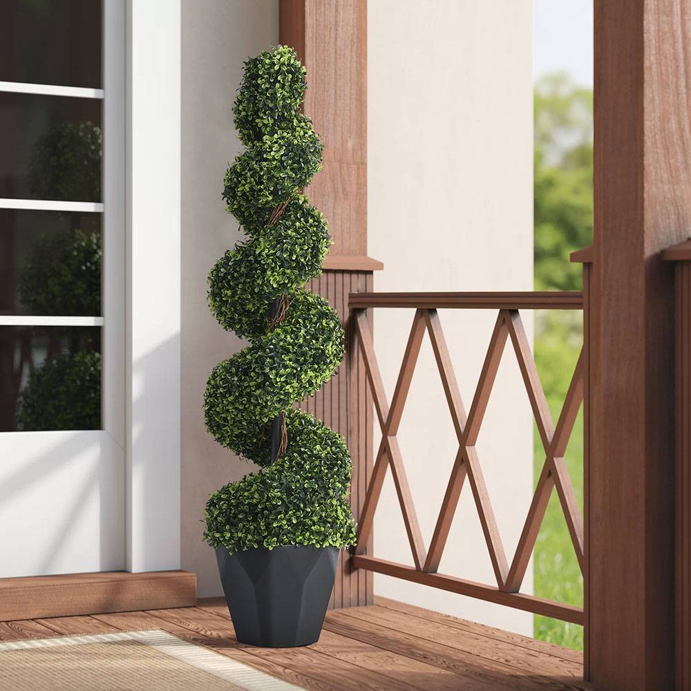 2 Pack Artificial Topiary Spiral Boxwood Tree Fake Plant