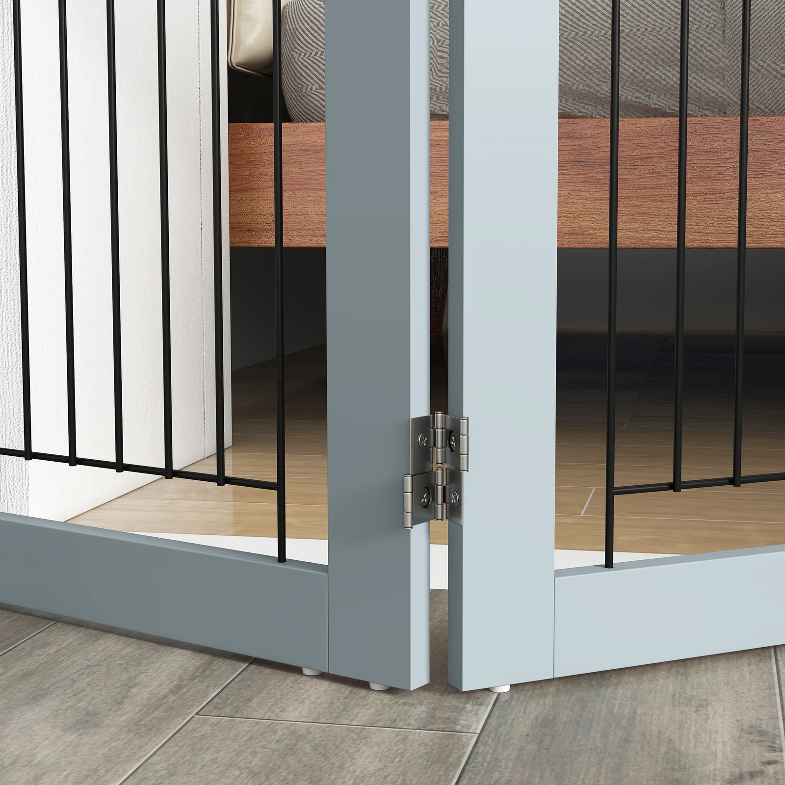 Pawhut Foldable Wooden Pet Gate W/ 3 Panels 2 Support Feet For Small Dogs