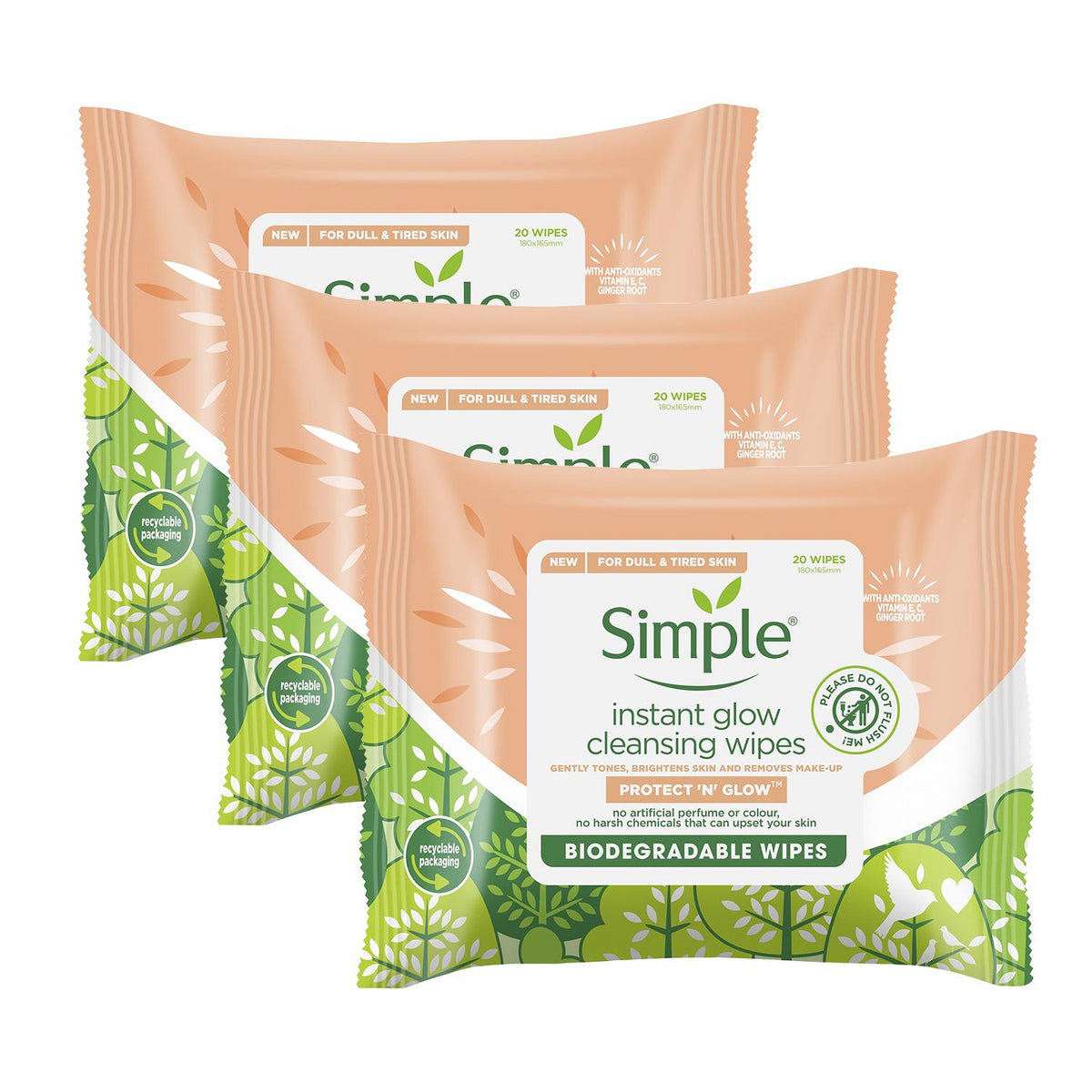 Protect 'n' Glow Instant Cleansing Wipes For Dull & Tired Skin | Set of 3
