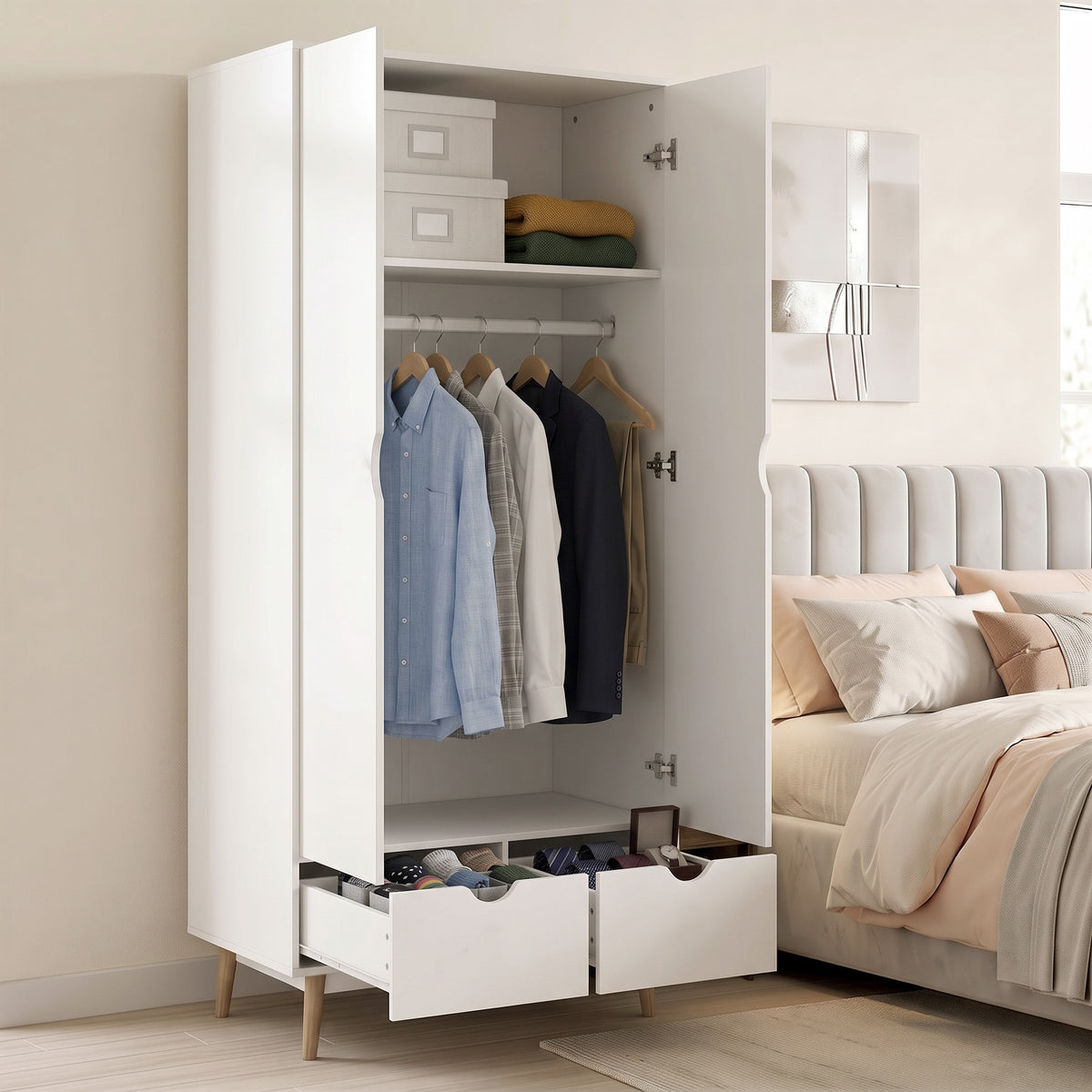 HOMCOM Storage Organisation Furniture With Rail And 2 Drawers, White