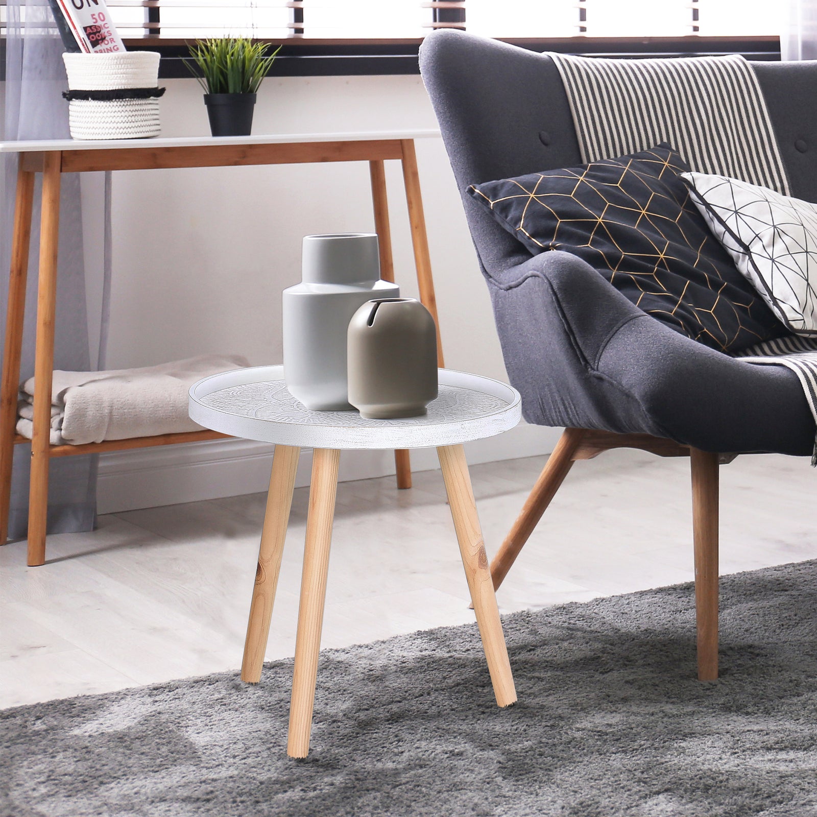 Round Table, Solid Wood Legs, Side Coffee Table