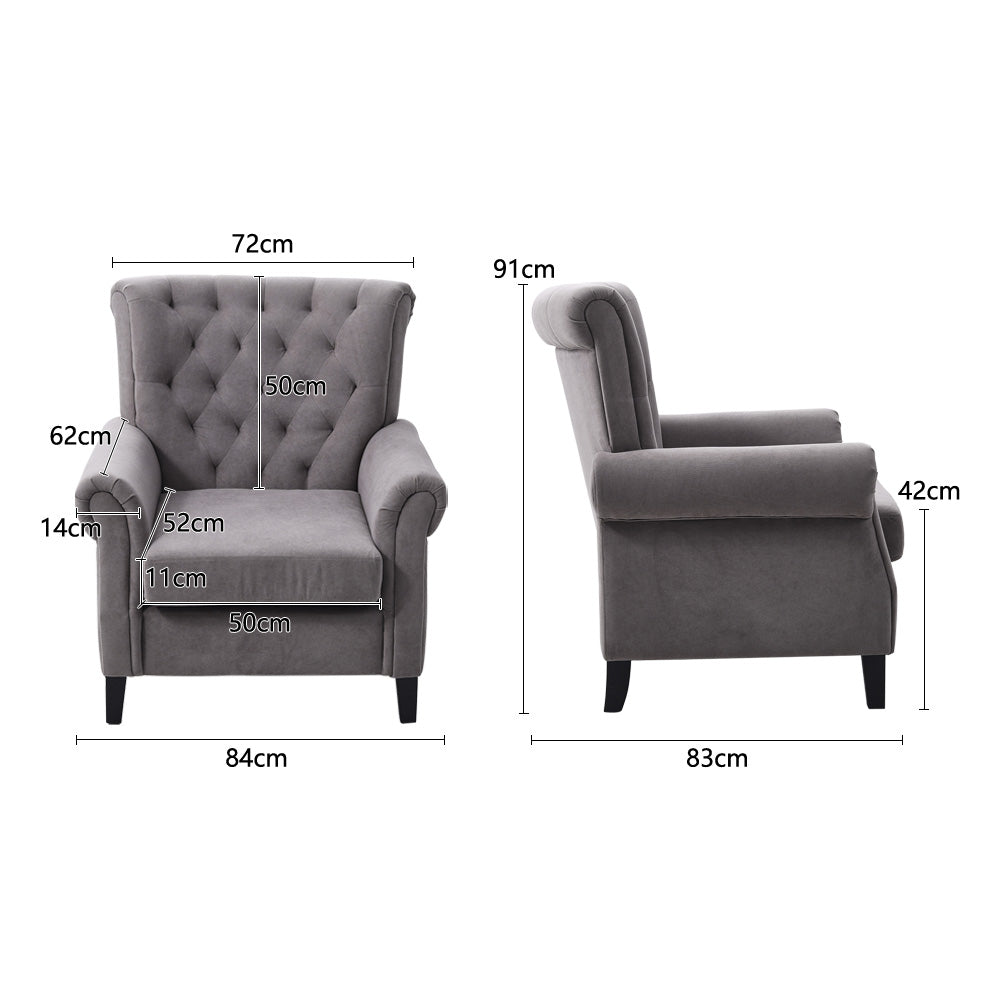 Tufted Upholstered Wingback Armchair– Elegant Accent Chair | Grey