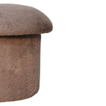 Solid Mango Wood Mocha Faux Fur Mushroom Footstool