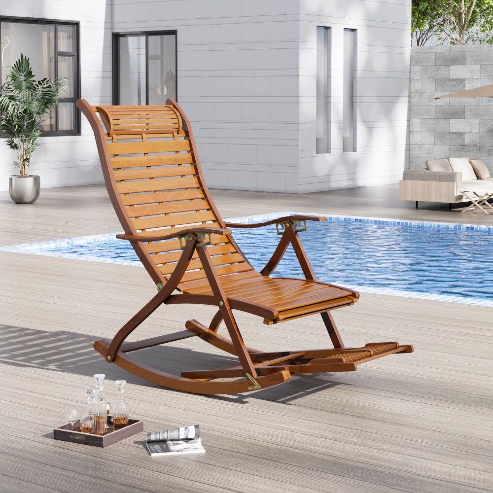 Bamboo Rocking Chair Foldable Recliner | One Size | Dark Brown