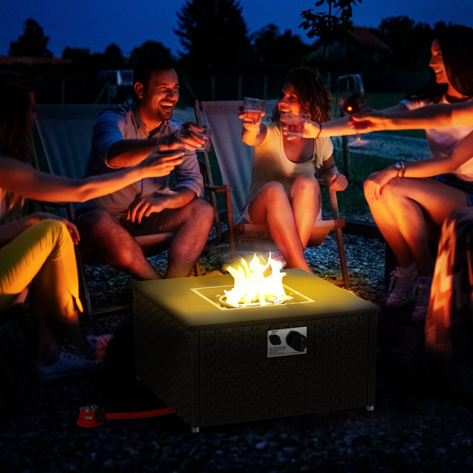 Grey Rattan Gas Fire Pit Table