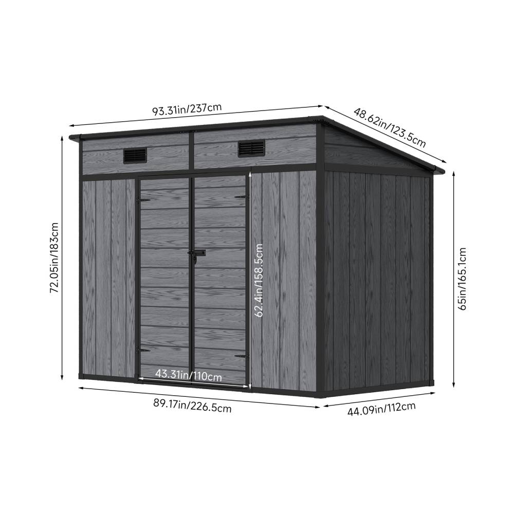 8x4ft Outdoor Plastic Storage Shed With Floor, Window, 2 Vents & Double Lockable Doors,wood Grain Design
