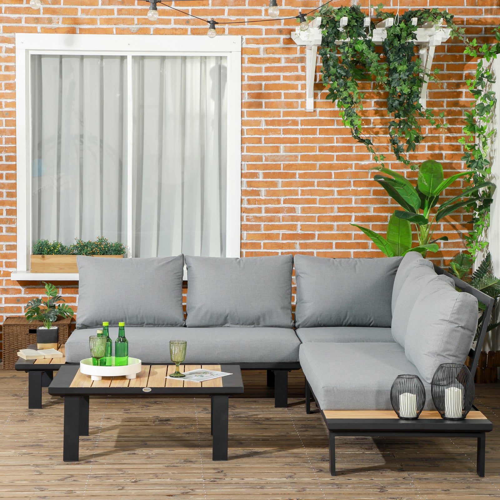 4 Pcs Garden Furniture Conversation Set With Loveseat Table