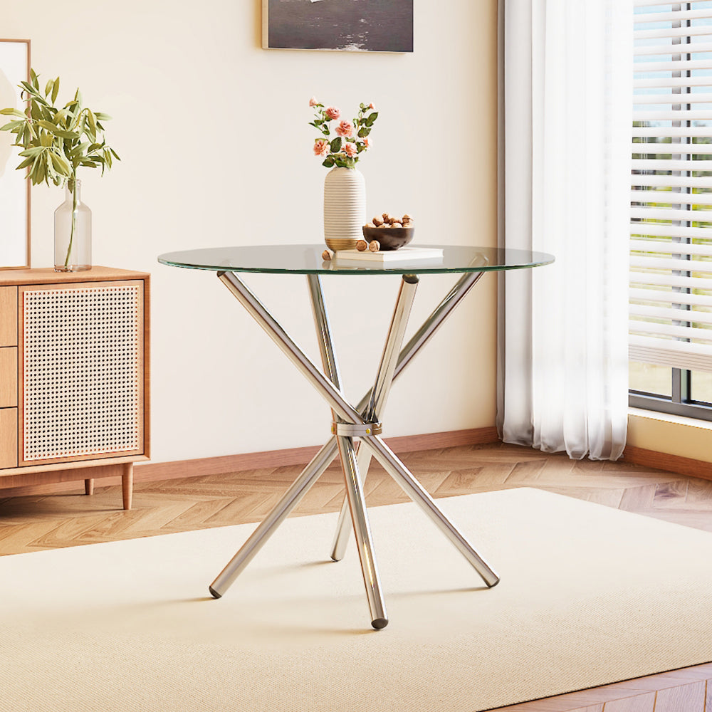 88cm Dia X 75cm H Tempered Glass Crossover Round Dining Table | Small