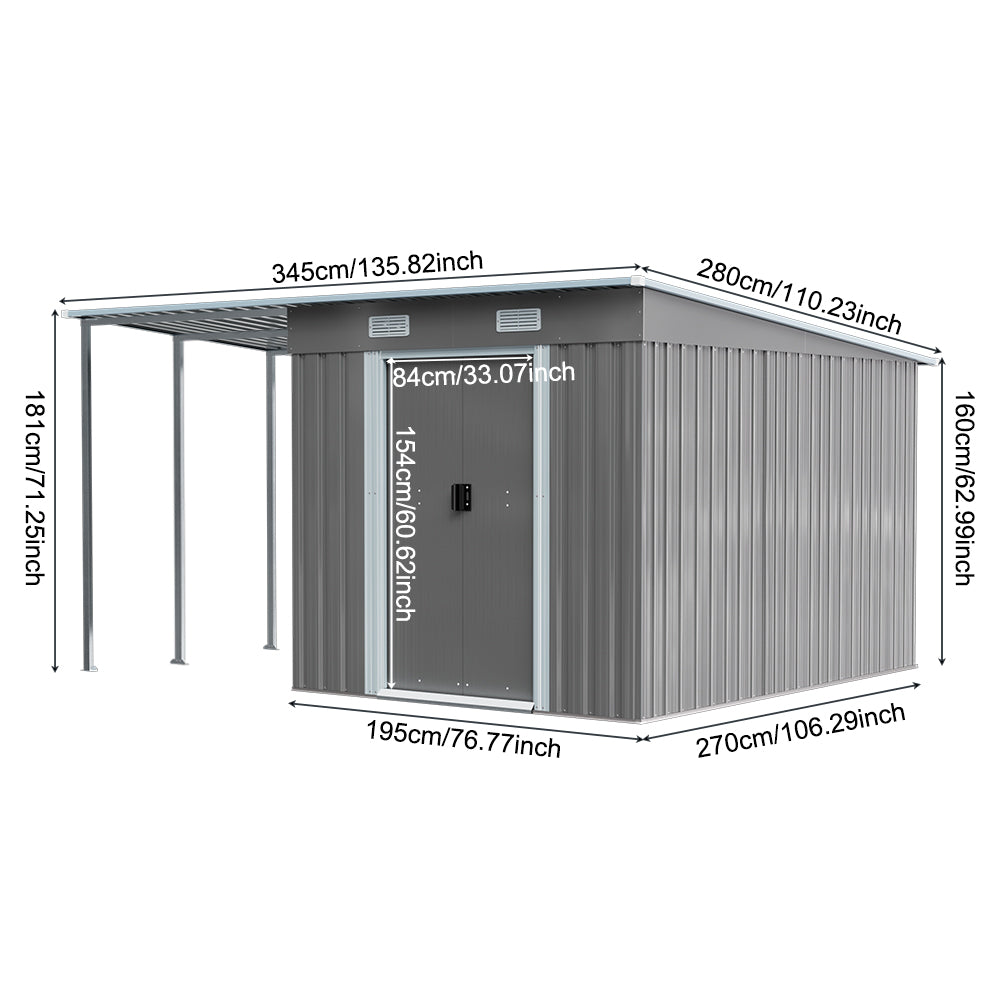 6x9ft Metal Garden Storage Shed With Extended Roof Outdoor Storage Shed With Extended Roof
