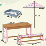 Kids Picnic Table, Garden Table And Bench Set W/ Umbrella, Boxes, Pink