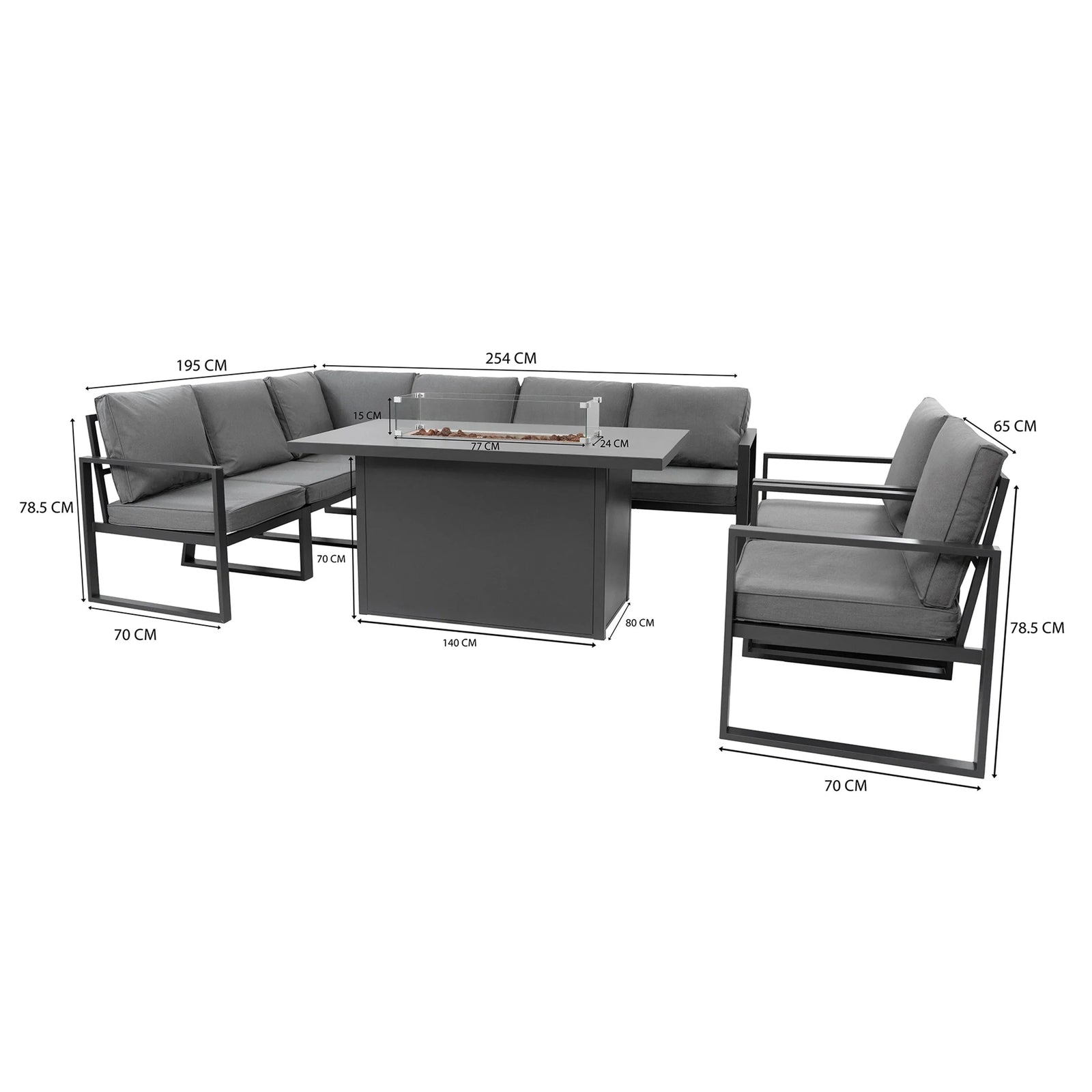 MonsterShop Aluminium 7 Seater Garden Furniture Set With Fire Pit