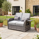 Whitmore Rattan Reclining Outdoor Sofa Bed With Side Shelves | Grey