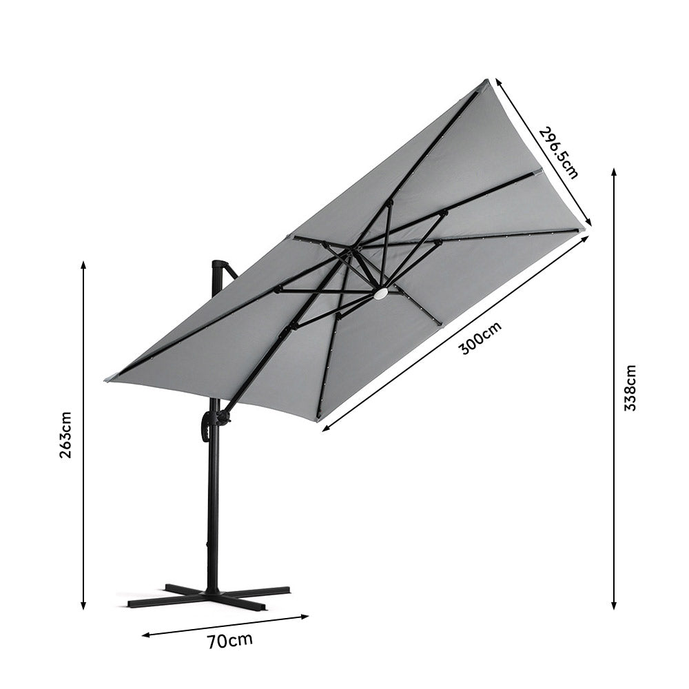 Square Cantilever Parasol With Solar-powered Led Lights | One Size | Light Grey