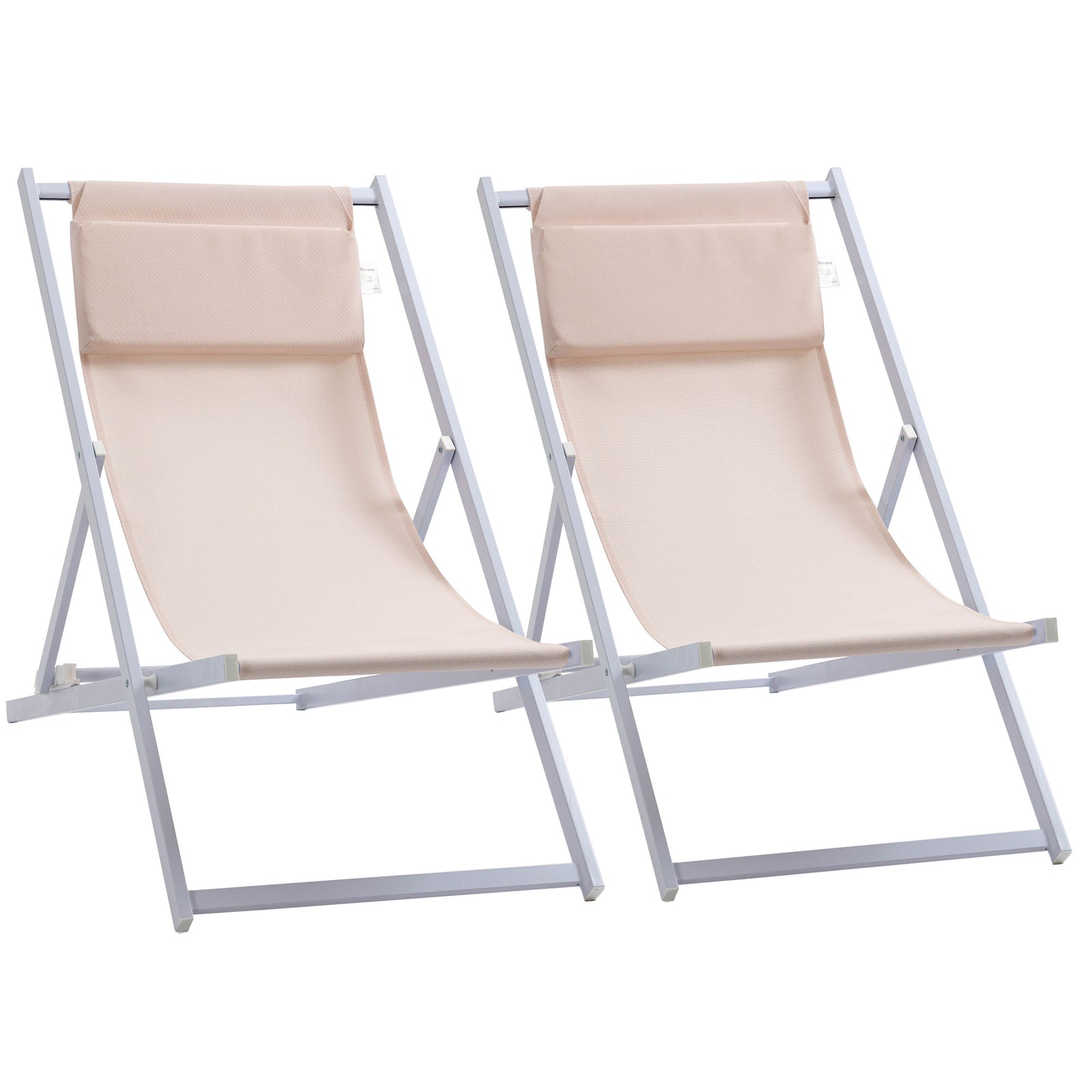 Set Of 2 Folding Garden Beach Aluminium Frame Deck Chairs | Beige