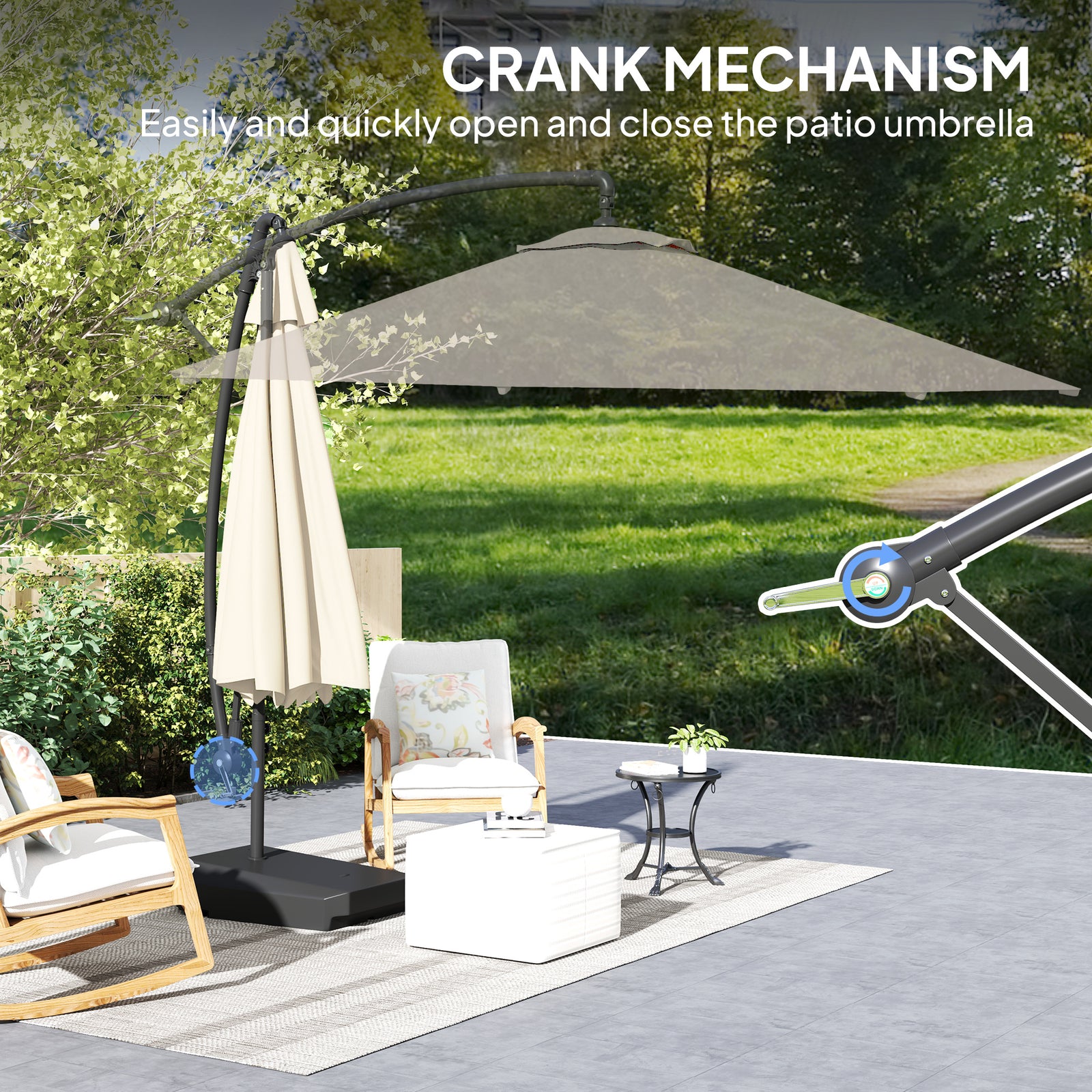Garden Cantilever Parasol W/ Cover Weighted Base Wind Strap | Cream