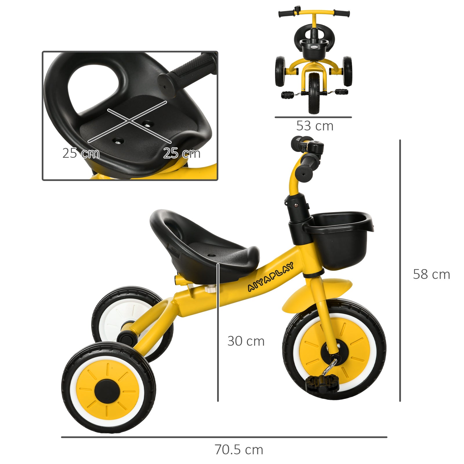 Trike W/ Adjustable Seat Basket, Kids Tricycle For 2-5 Years Old | Yellow
