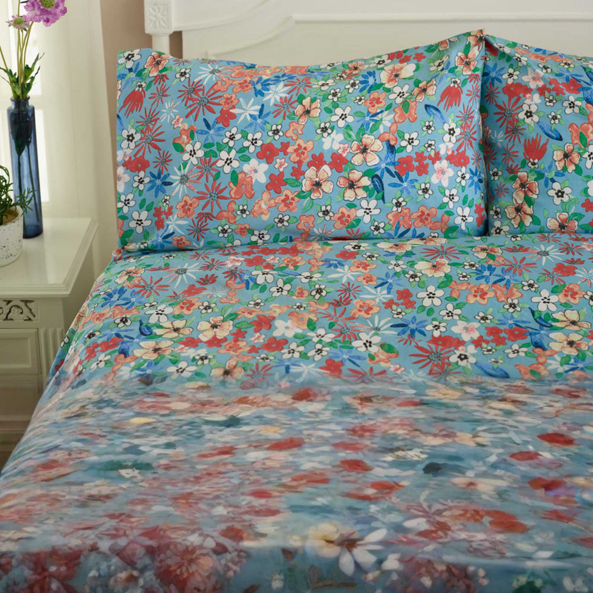 Floral Mosaic Blue Duvet Cover Set | Double | Blue