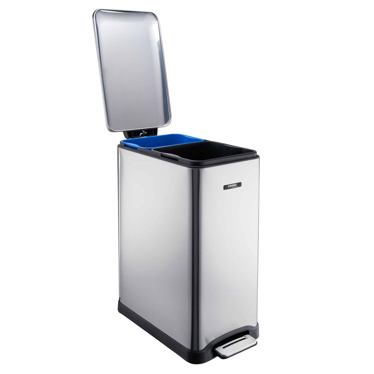 Slimline Dual Compartment Pedal Bin 50l | 50l | Silver