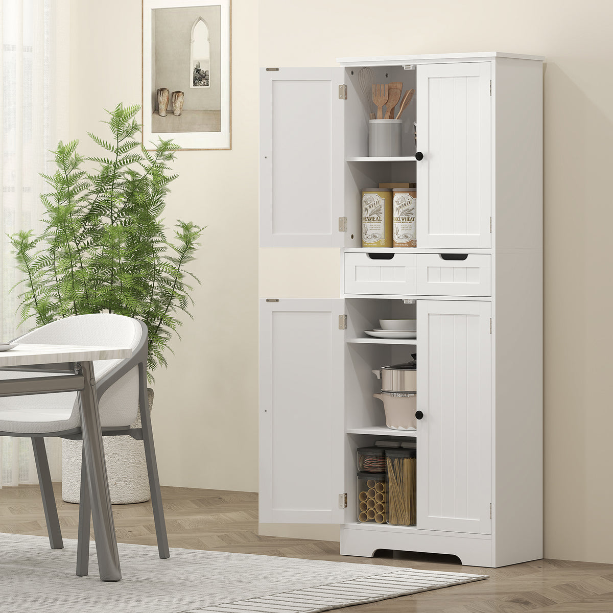 HOMCOM Bathroom Tall Cabinet With Drawer, Shelves And Doors, White