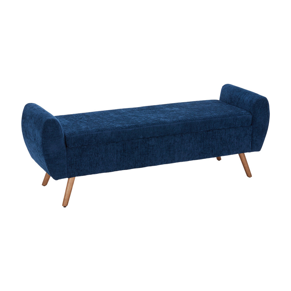 Chenille Upholstered Storage Bench – Extra Long Entryway Bench With Hidden Compartment, 153 X 46 X 54 Cm | Blue