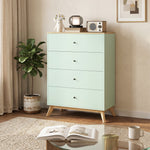 HOMCOM Chest Of Drawers, 4 Drawer Storage Cabinet, Light Green And Oak