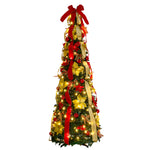 Breeins 180cm Pre-lit Decorated Christmas Tree With Red Bow, Ribbons & Baubles