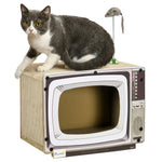 Tv-shaped Cardboard Cat House With Scratcher, Catnip, Toy Rat