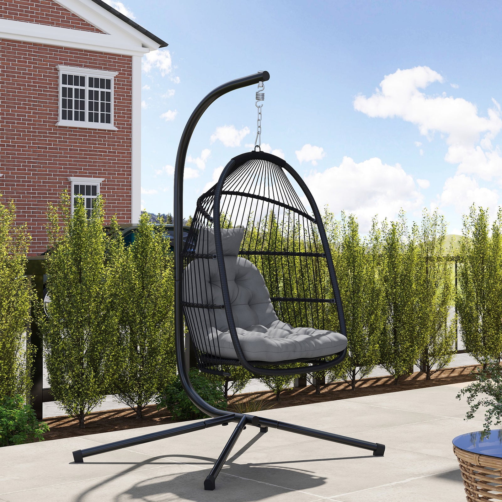 Outsunny Dark Grey Rattan Egg Chair, 150kg