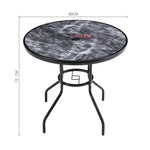 Round Garden Tempered Glass Marble Coffee Table - 80cm Dia X 72cm