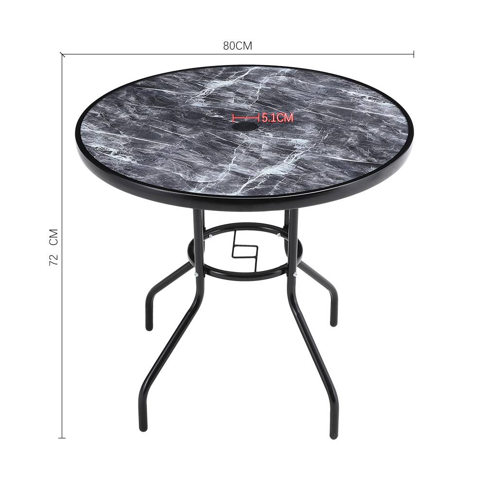 Round Garden Tempered Glass Marble Coffee Table - 80cm Dia X 72cm