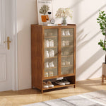 Natural Bamboo Shoe Cabinet – 2-door Rattan-style Storage Unit With 6 Shelves For Organized And Stylish Entryways