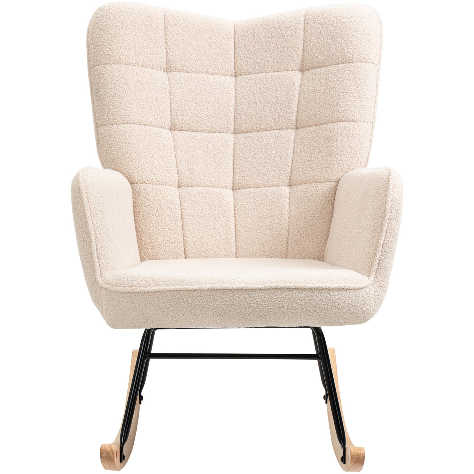 Wingback Rocking Chair For Nursing W/ Steel Frame | One Size | Beige