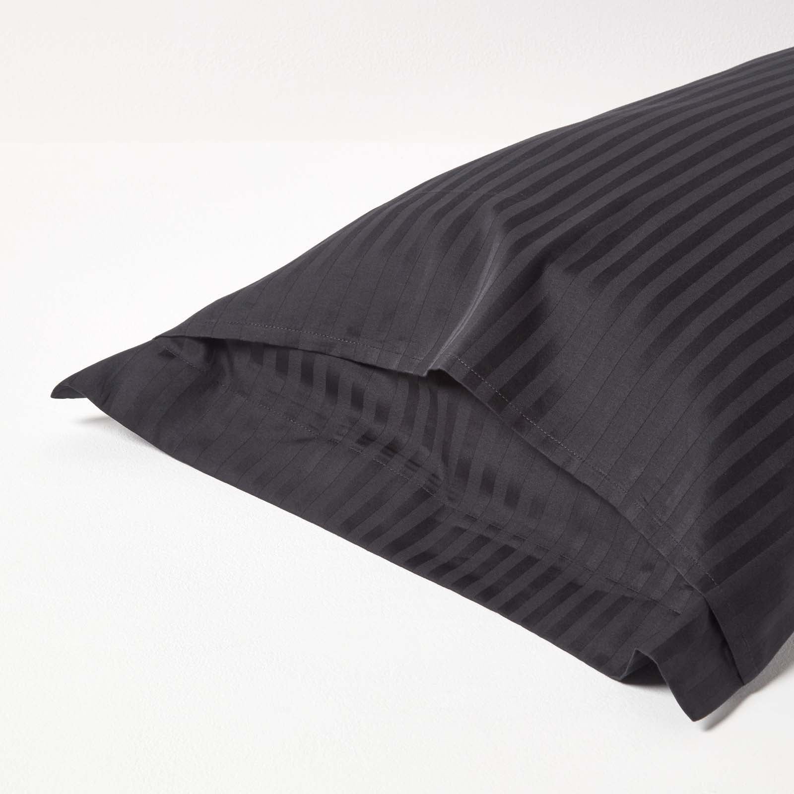 Egyptian Cotton Satin Stripe Oxford Pillowcase 330 Tc | King Pillow Case | Black