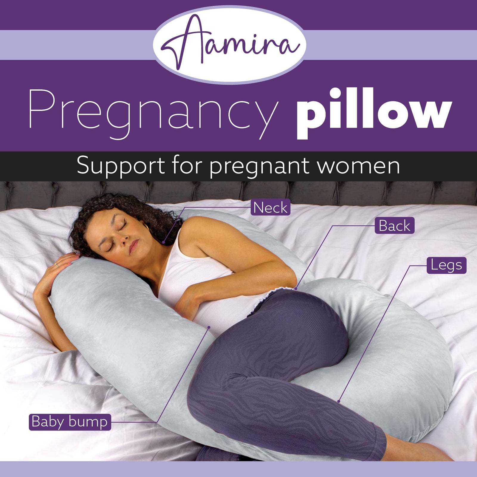C Shaped Pregnancy Pillow, 140x65x20cm Shredded Memory Foam Full Body Maternity Cushion For Sleeping | C Shape | Light Grey