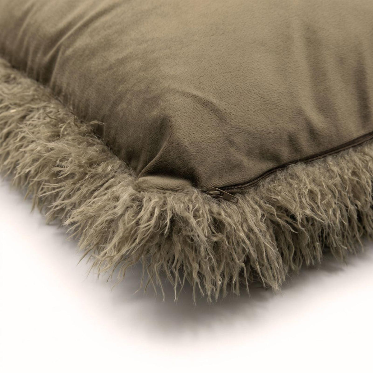 Faux Mongolian Fur Cushion, 40 X 40cm | 40cm x 40cm | Brown
