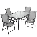 5 Pieces Garden Dining Set Outdoor Tempered Glass Coffee Table With Foldable Chairs