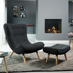 Madelia Textured Fabric Accent Chair And Stool And Footstool | Black