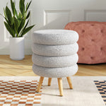 Teddy Fleece Upholstered Footstool With Wooden Legs