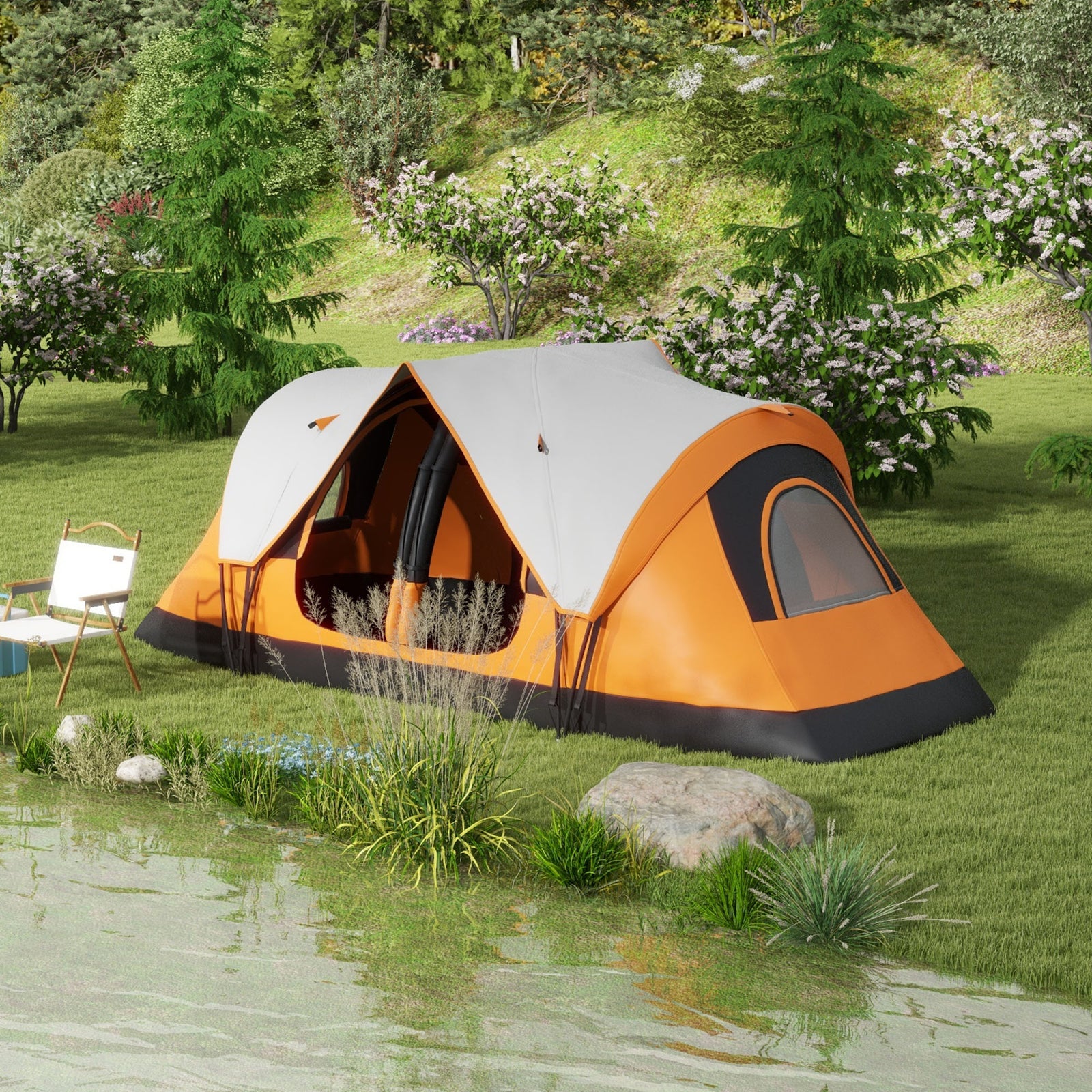 2 Room Camping Tent With Waterproof Rainfly & Screen Panels | Orange