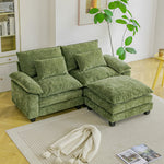 Chenille Sectional Sofa With Ottoman And Lumbar Pillows | Green