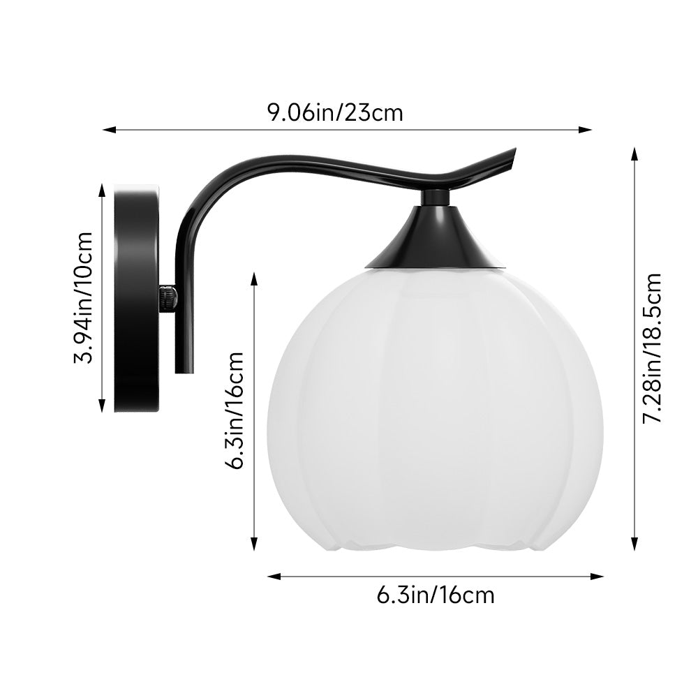 Minimalist Wall Lamp With Petal-shaped White Glass Shade And Black Iron Frame – Elegant Lighting