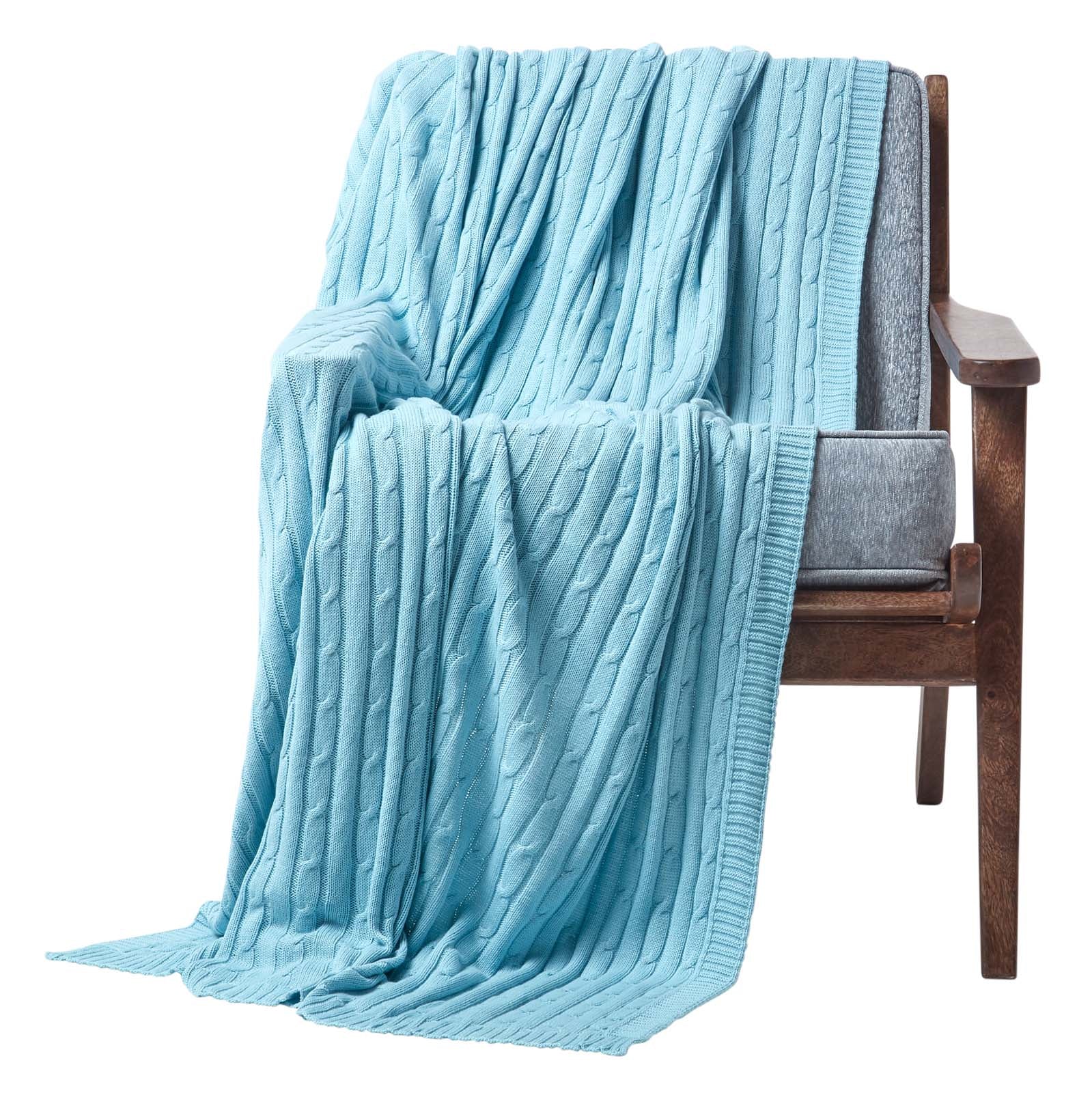 Combed Cotton Cable Knit Throw | 130cm x 170cm | Blue