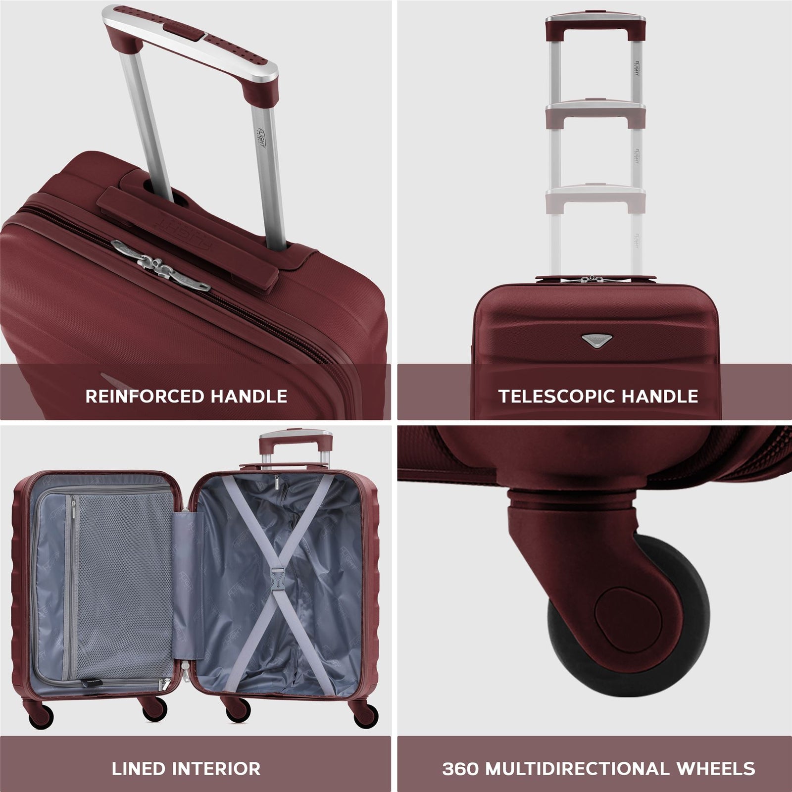 55x40x20cm Lightweight Luggage Hard Shell Cabin Suitcase 60+ Airlines Approved - Carry On Case - 4 Wheels | 55 x 40 x 20cm | Burgundy