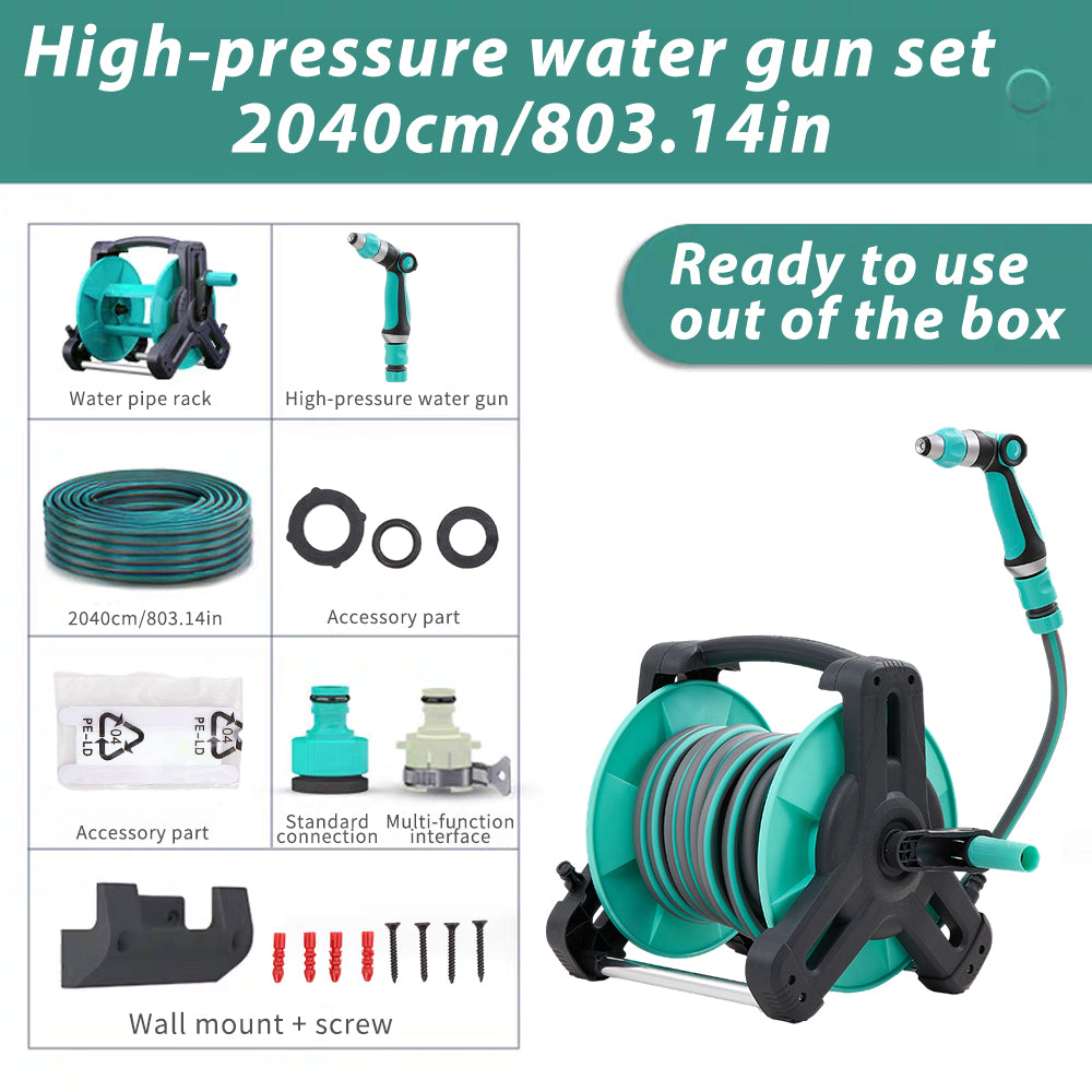 High Pressure Water Gun Hose Reel Set 10m/15m/20m/25m/30m, Ready To Use Garden Watering Kit With Wall Mount & Accessories | 20m