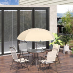 6pc Garden Dining Set Furniture Folding Chairs Table Parasol | Beige