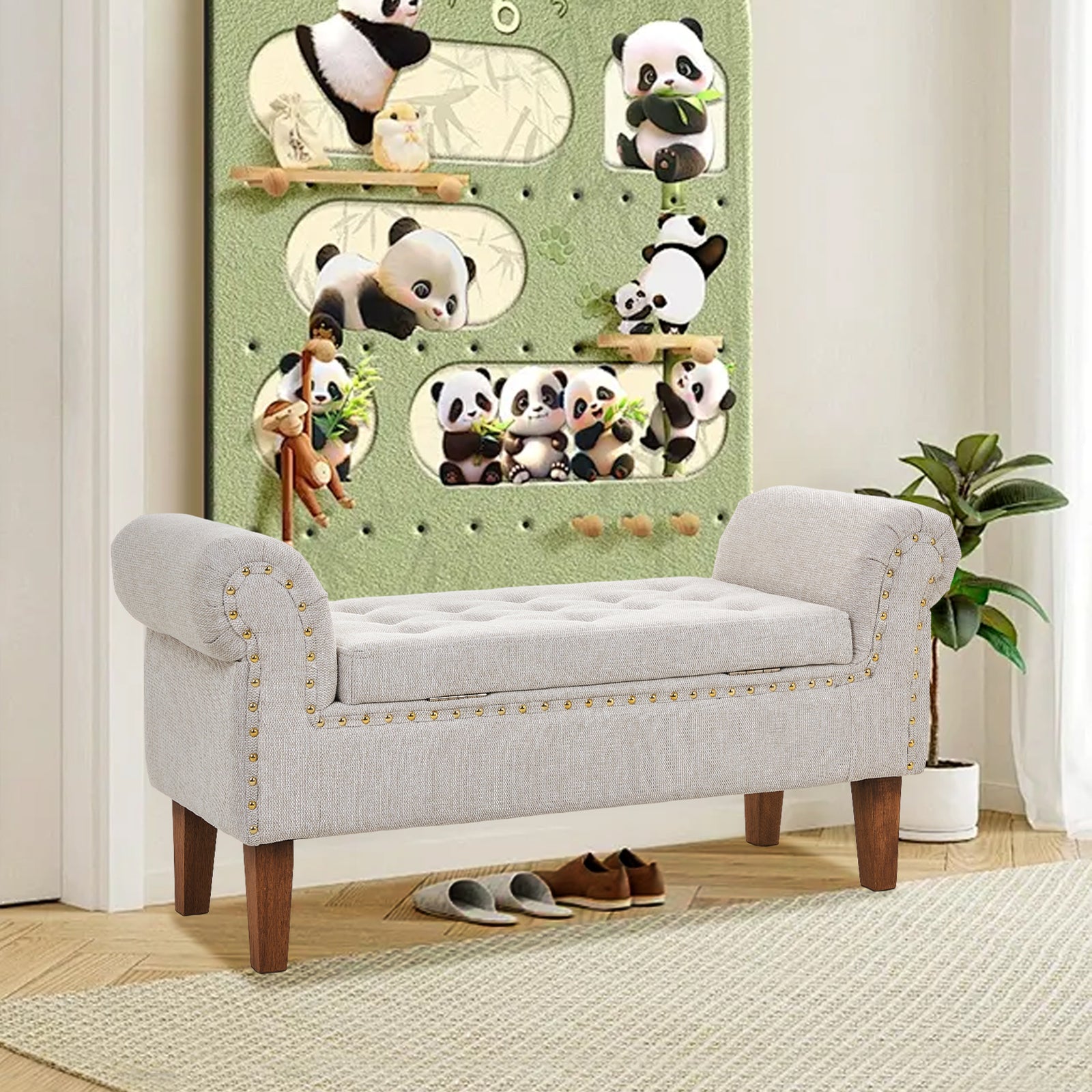 Linen Upholstered Storage Bench | Beige