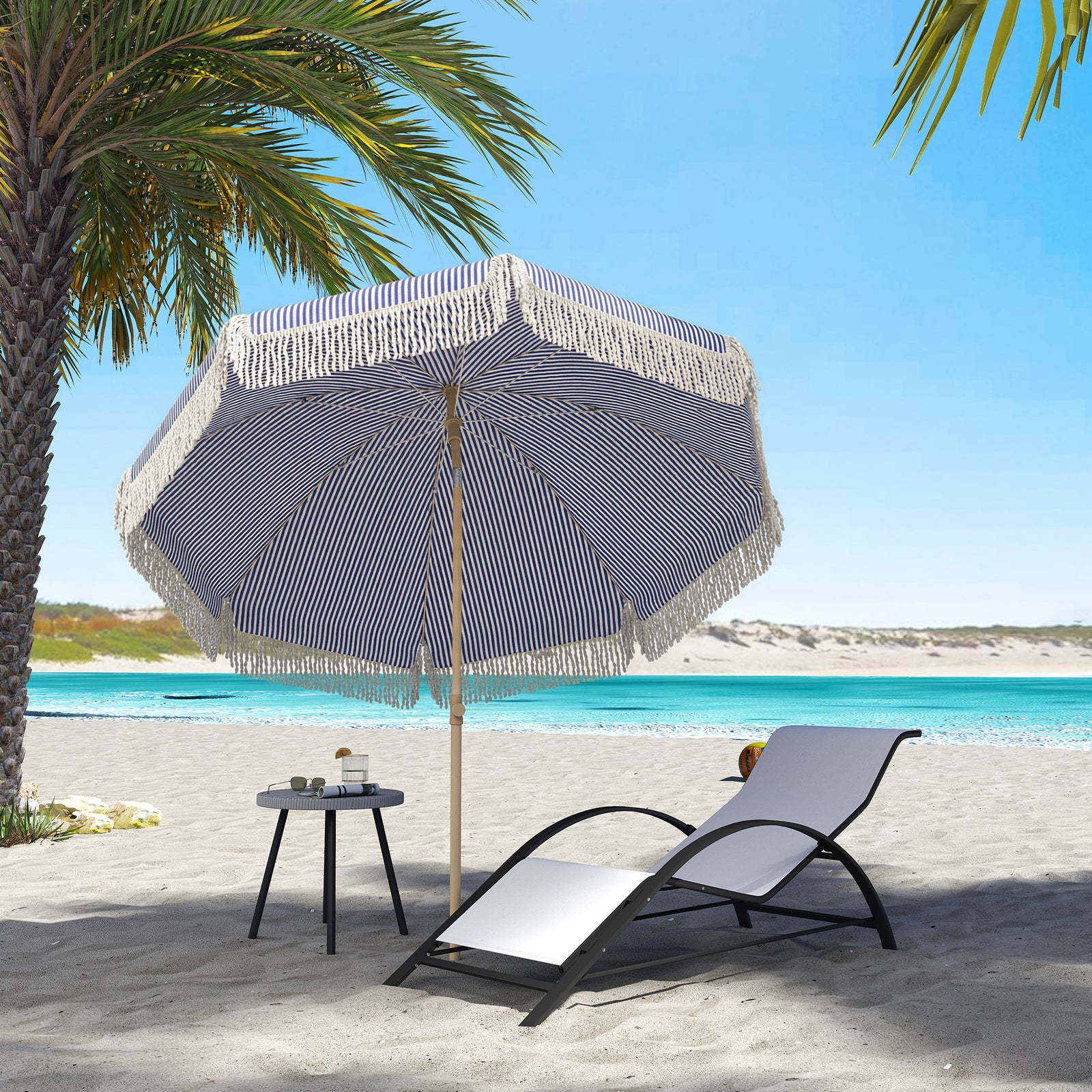 1.7 M Beach Umbrella, Adjustable Height Portable Parasol | Blue & White