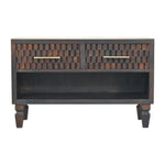 Cadiz Carved Shoe Storage Bench, 2 Drawers, 1 Open Slot, Dark Brown